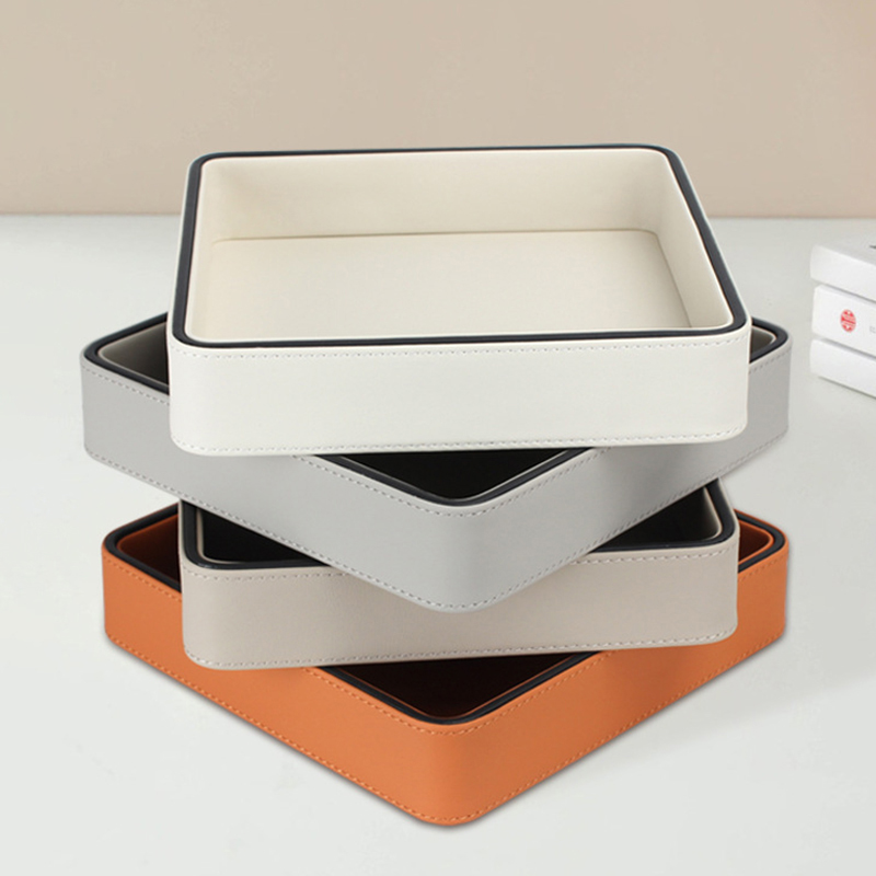 Valet Tray Nightstand Organizer Leather - PU Leather Valet Tray Desktop Storage