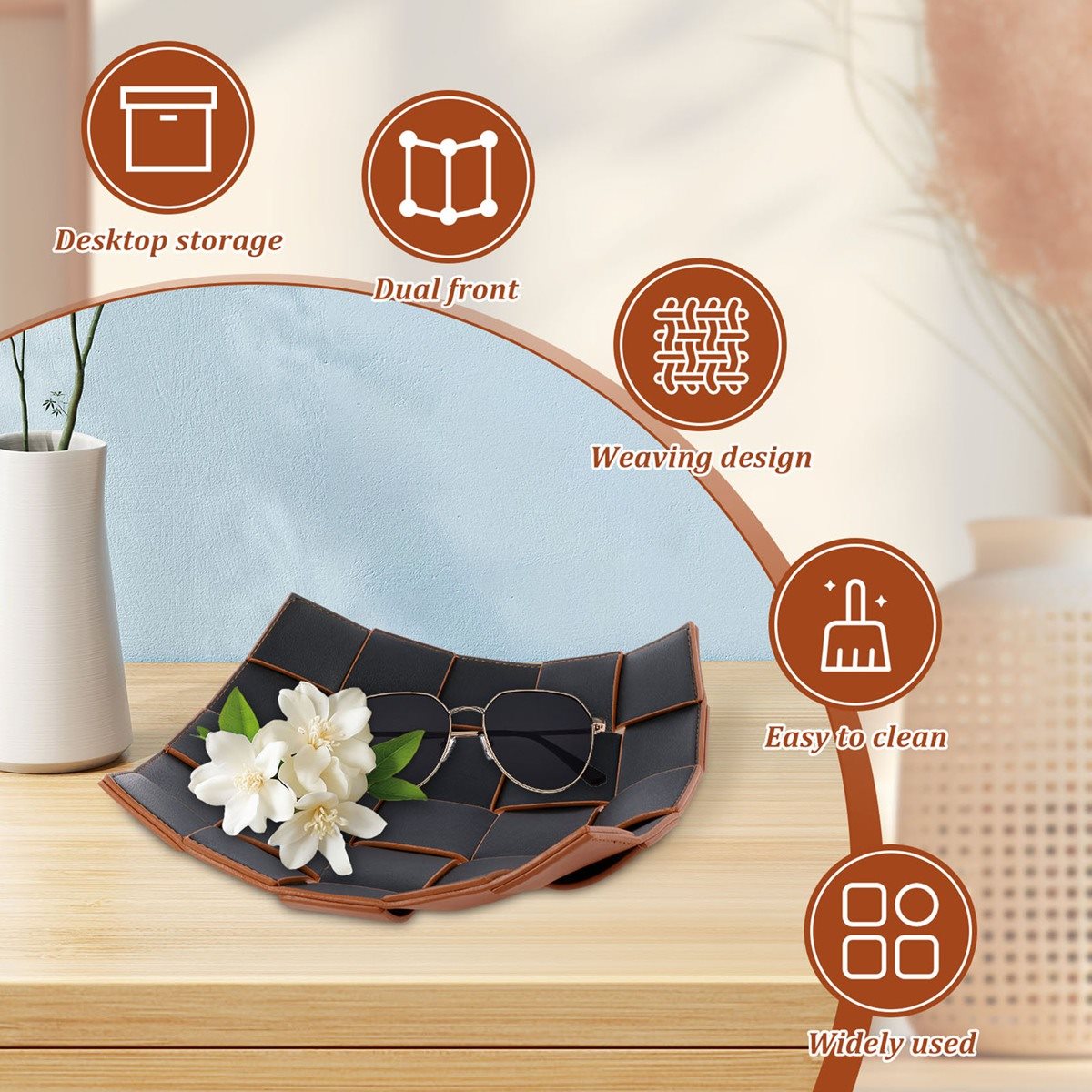 Valet Tray Nightstand Organizer Leather - ABNH Valet PU Leather Key Holder