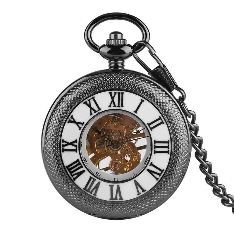 Pocket Watch Mechanical Skeleton Vintage - Vintage Black Half Hunter Men Women