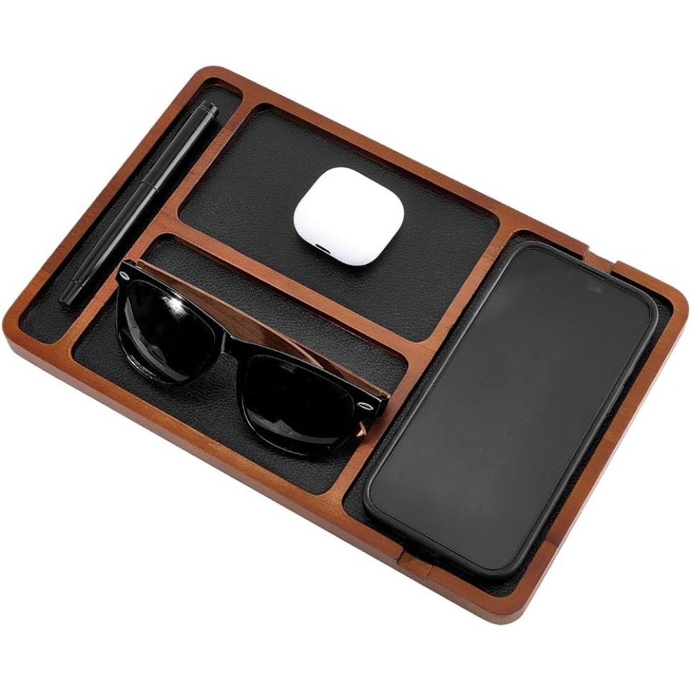 Valet Tray Nightstand Organizer Leather - Wooden Valet Tray Nightstand Organizer Leather-Lined