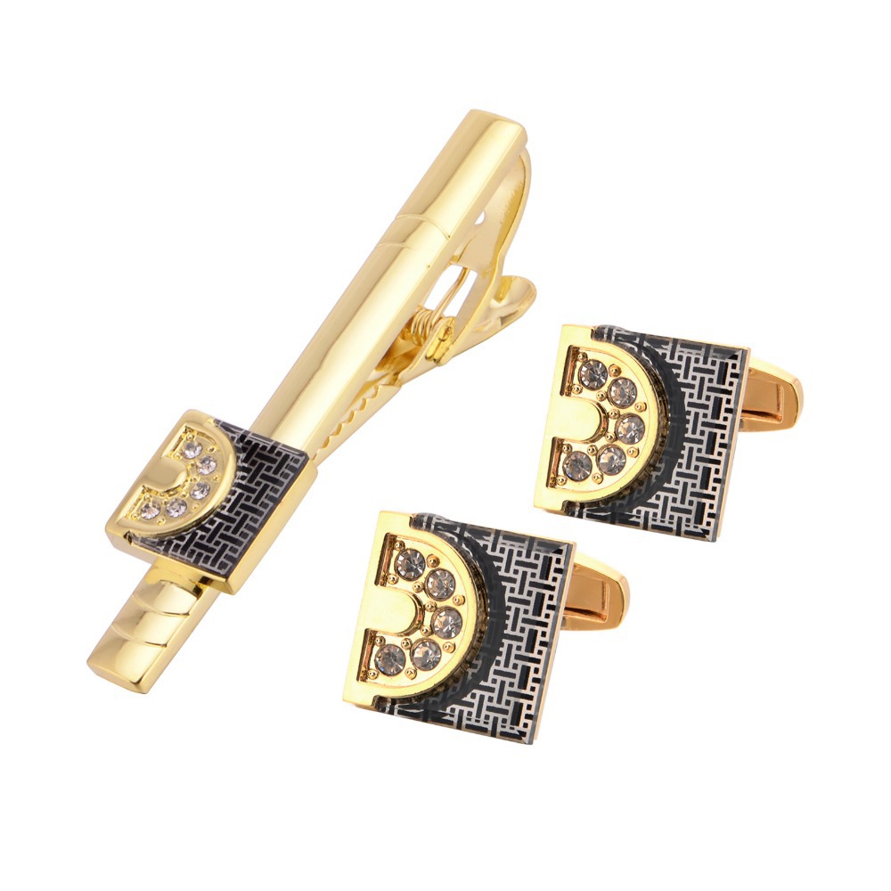 Tie Clip Bar Set Stainless Steel - Gold Tone Cufflinks Tie Bar Set