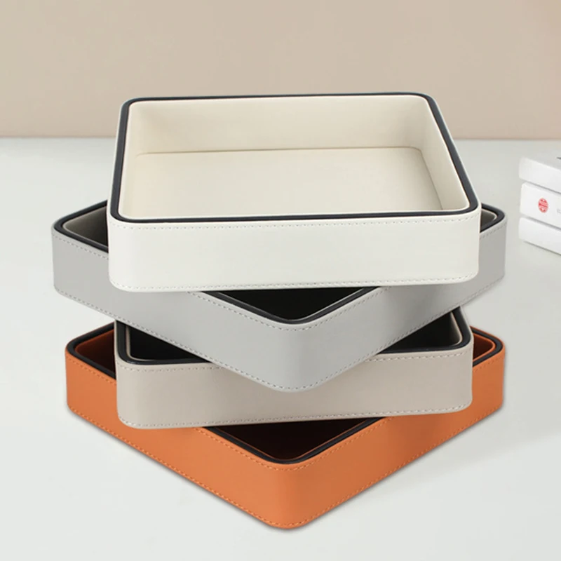 Valet Tray Nightstand Organizer Leather - PU Leather Valet Tray Desktop Storage