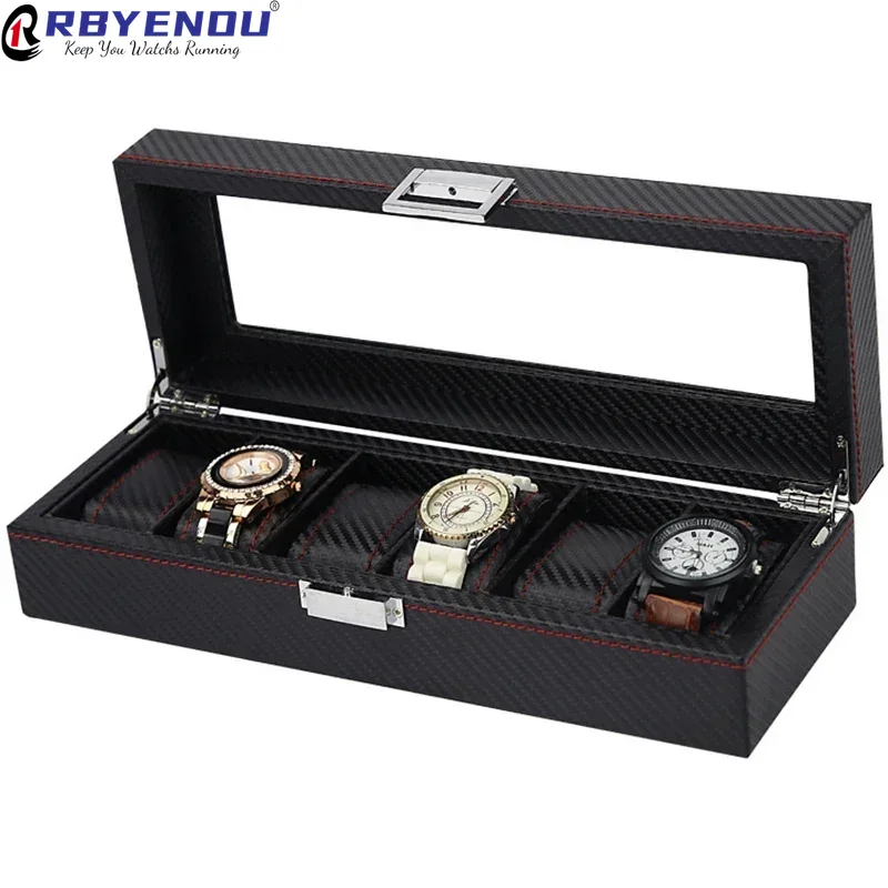 OEM PU Leather Carbon Fiber Te - огляд і ціна Watch Display Storage Box Carbon Fiber