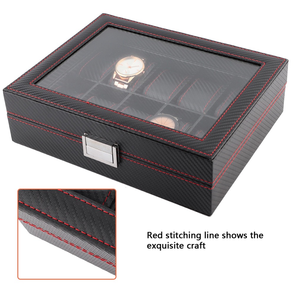 Carbon Fiber Texture Watch Box - огляд і ціна Watch Display Storage Box Carbon Fiber