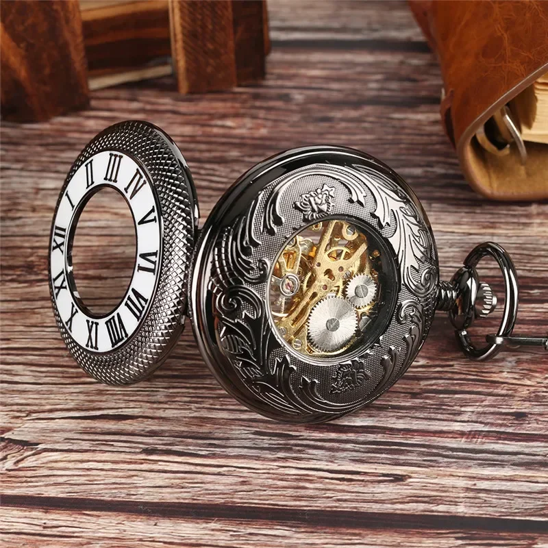 Vintage Black Half Hunter Men  - огляд і ціна Pocket Watch Mechanical Skeleton Vintage