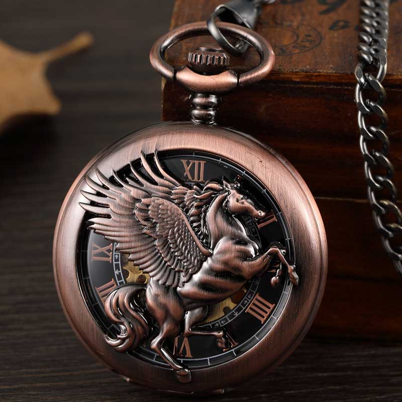 Vintage Fantasy Pegasus Horse  - огляд і ціна Pocket Watch Mechanical Skeleton Vintage