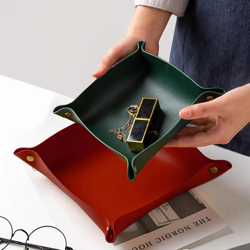 1/2PCS 25x25CM Valet Tray Fold - огляд і ціна Valet Tray Nightstand Organizer Leather
