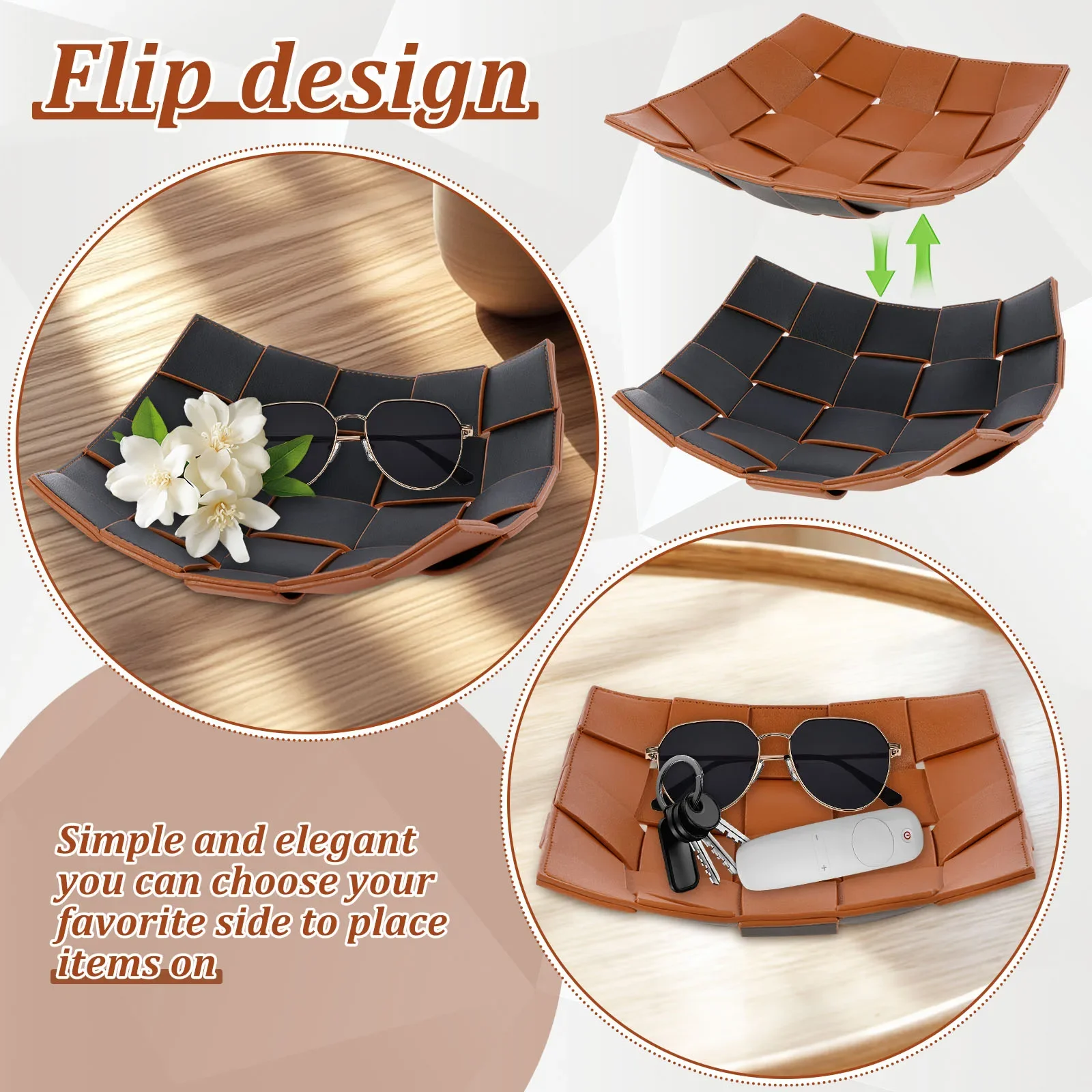 Valet Tray PU Leather Key Bowl - огляд і ціна Valet Tray Nightstand Organizer Leather