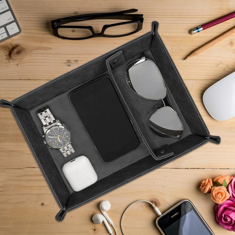 Leather Valet Tray For Men PU  - огляд і ціна Valet Tray Nightstand Organizer Leather