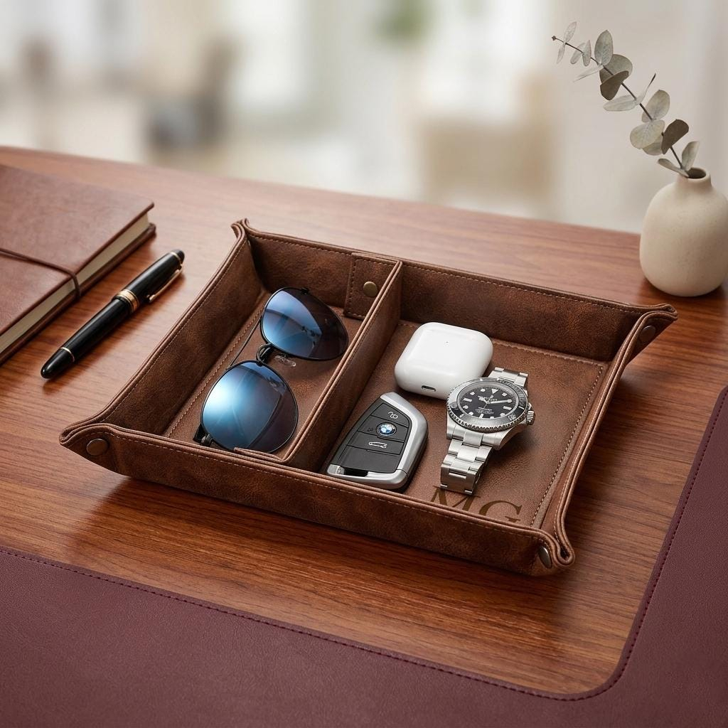 Personalized Desk Organizer PU - огляд і ціна Valet Tray Nightstand Organizer Leather