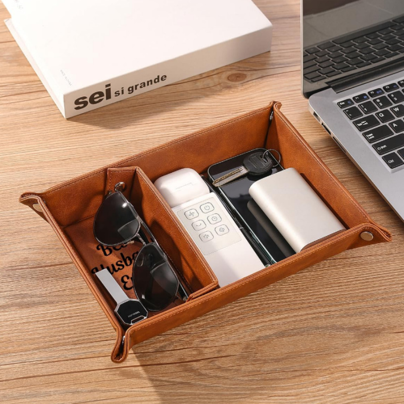 Personalized Desk Organizer PU - огляд і ціна Valet Tray Nightstand Organizer Leather