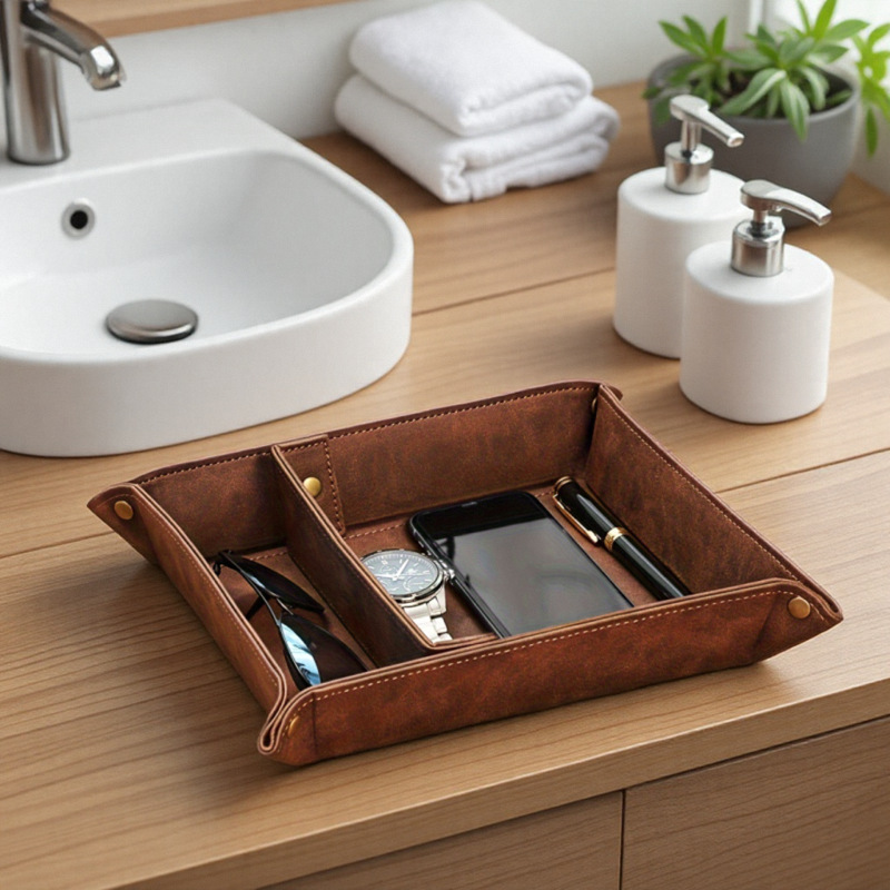 Personalized Desk Organizer PU - огляд і ціна Valet Tray Nightstand Organizer Leather