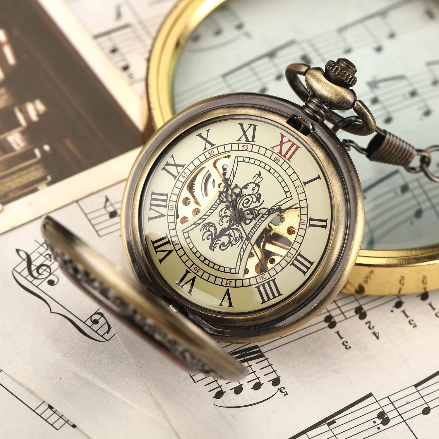 Vintage luxury wooden ring ske - огляд і ціна Pocket Watch Mechanical Skeleton Vintage