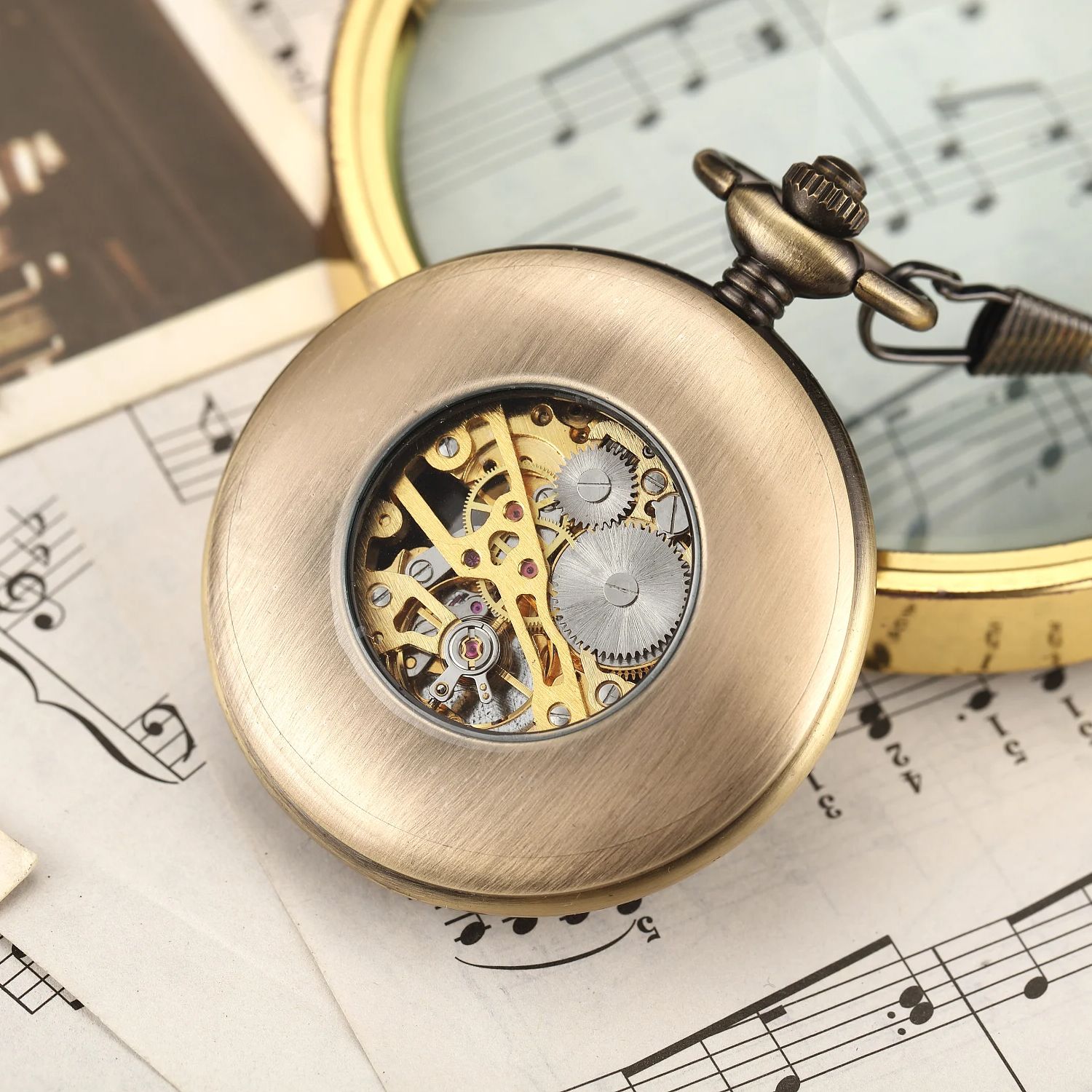 Vintage luxury wooden ring ske - огляд і ціна Pocket Watch Mechanical Skeleton Vintage