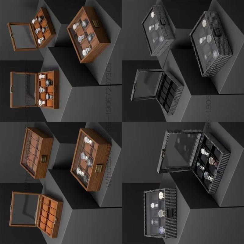 20230  Carbon fiber grain wood - огляд і ціна Watch Display Storage Box Carbon Fiber