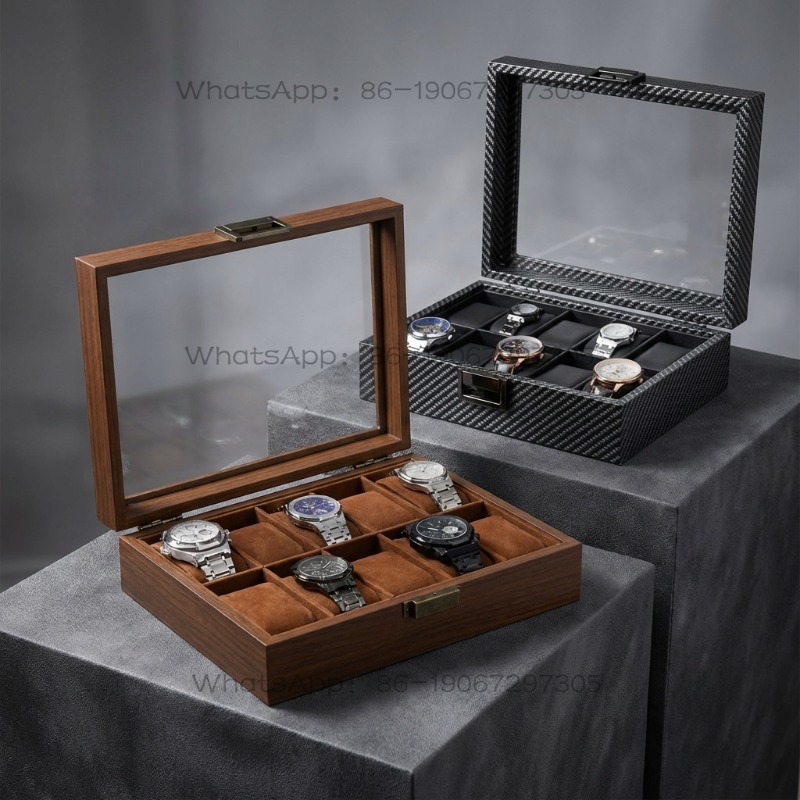 20230  Carbon fiber grain wood - огляд і ціна Watch Display Storage Box Carbon Fiber
