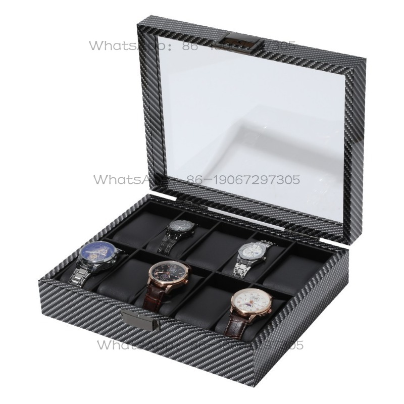 20230  Carbon fiber grain wood - огляд і ціна Watch Display Storage Box Carbon Fiber